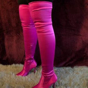Over the knee hot pink boots